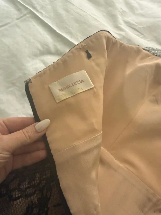 Marchesa Black Lace Strapless Cocktail Dress with Nude Underlay and Beading - Picture 3 of 5